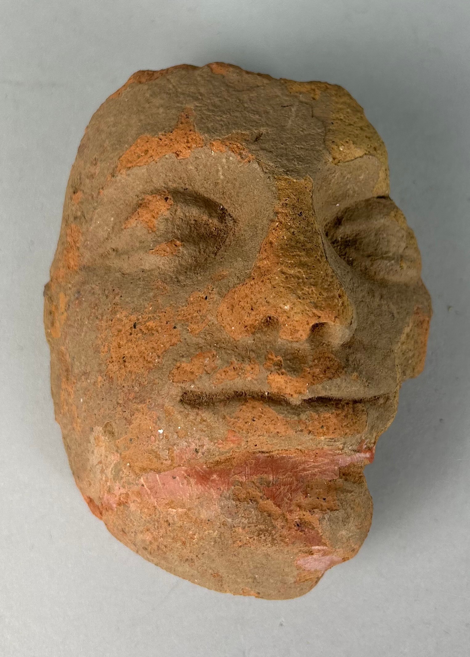 AFTER THE ANTIQUE: A CLASSICAL TERRACOTTA BUST OF A MAN, On stand. Old repairs. 10cm x 8cm - Image 2 of 4