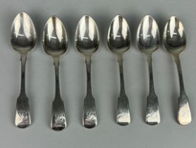 A SET OF SIX SILVER GEORGE IV TEASPOONS MARKED FOR JOHN WAKEFIELD, Engraved with ‘B’. Total