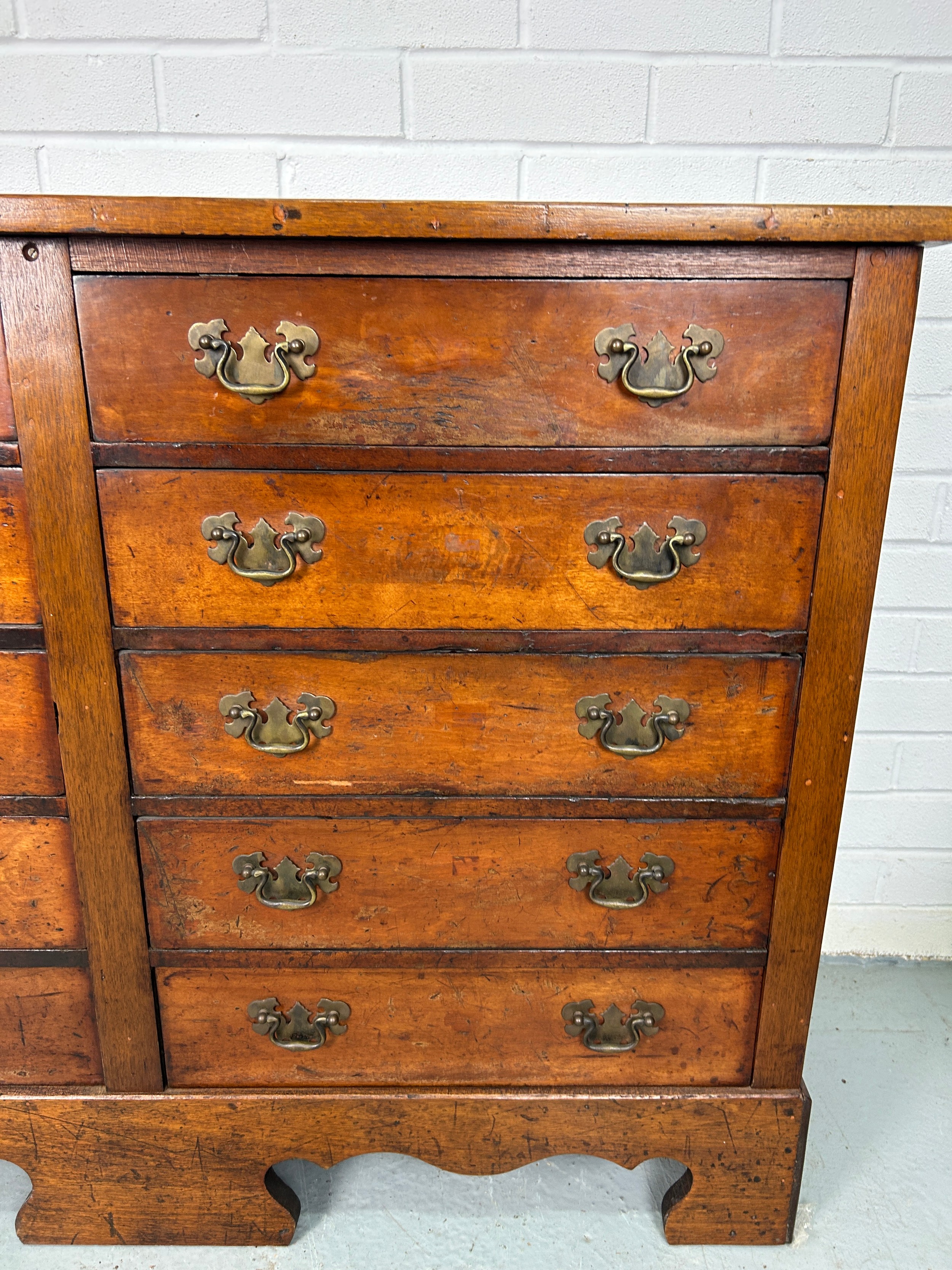 A 19TH CENTURY BANK OF FIFTEEN DRAWERS, 170cm x 81cm x 38cm Each drawer with two brass bat wing - Image 2 of 11
