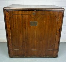 A 19TH CENTURY CAMPAIGN OAK TABLETOP WRITING CABINET, 60cm x 60cm x 33cm The fall front opening to