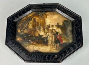 A PAINTING ON MARBLE POSSIBLY 'TOBIAS AND THE ANGEL' In the 16th century style, mounted in an