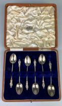 A SET OF SIX SILVER APOSTLE SPOONS BY WRAY SON AND PERRY, Boxed. Marked CWF Weight: 10gms each