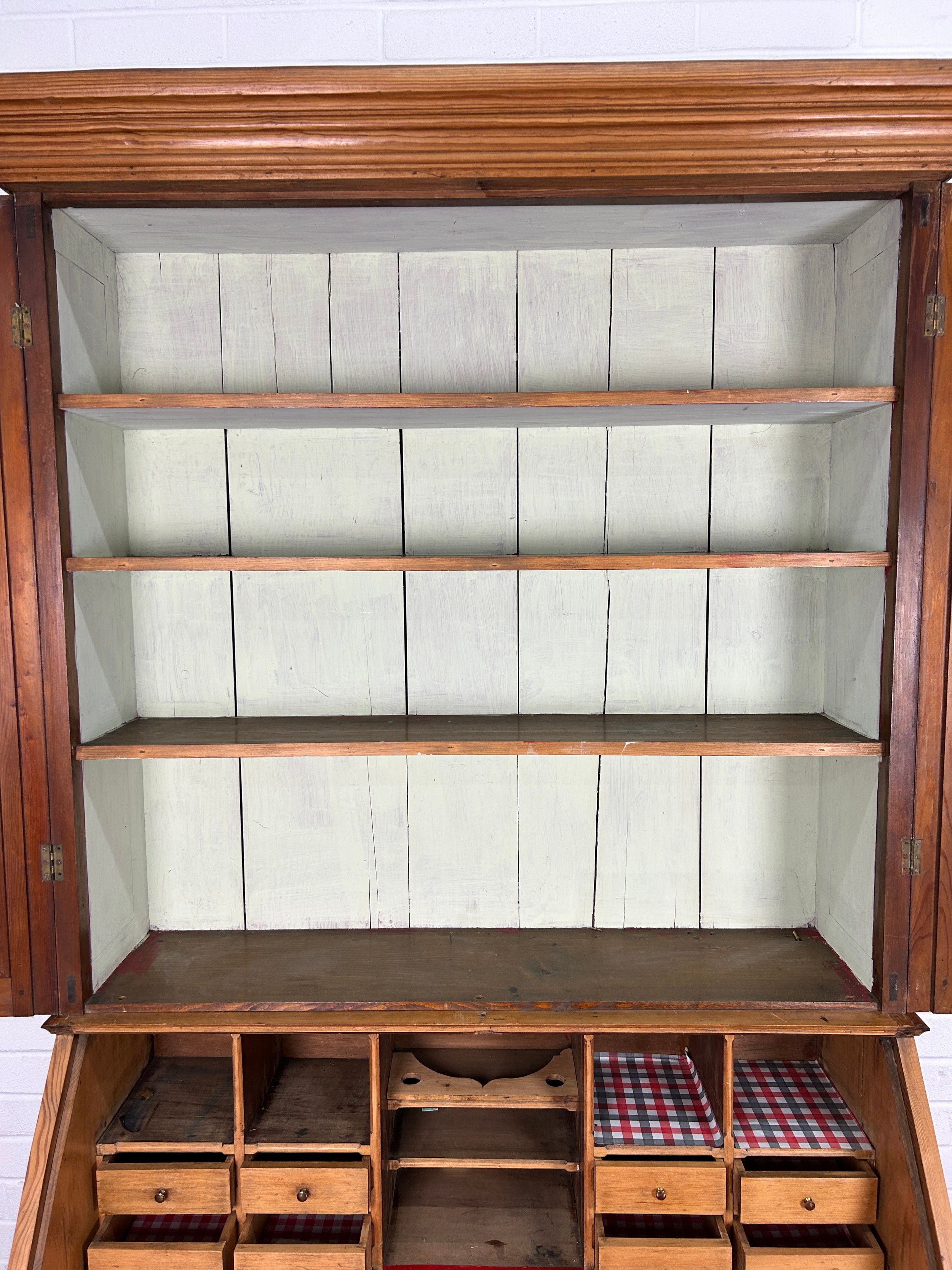 A CONTINENTAL PINE 19TH CENTURY GOTHIC DESIGN BUREAU BOOKCASE OR SECRETAIRE, 215cm H x 105cm W x - Image 9 of 17