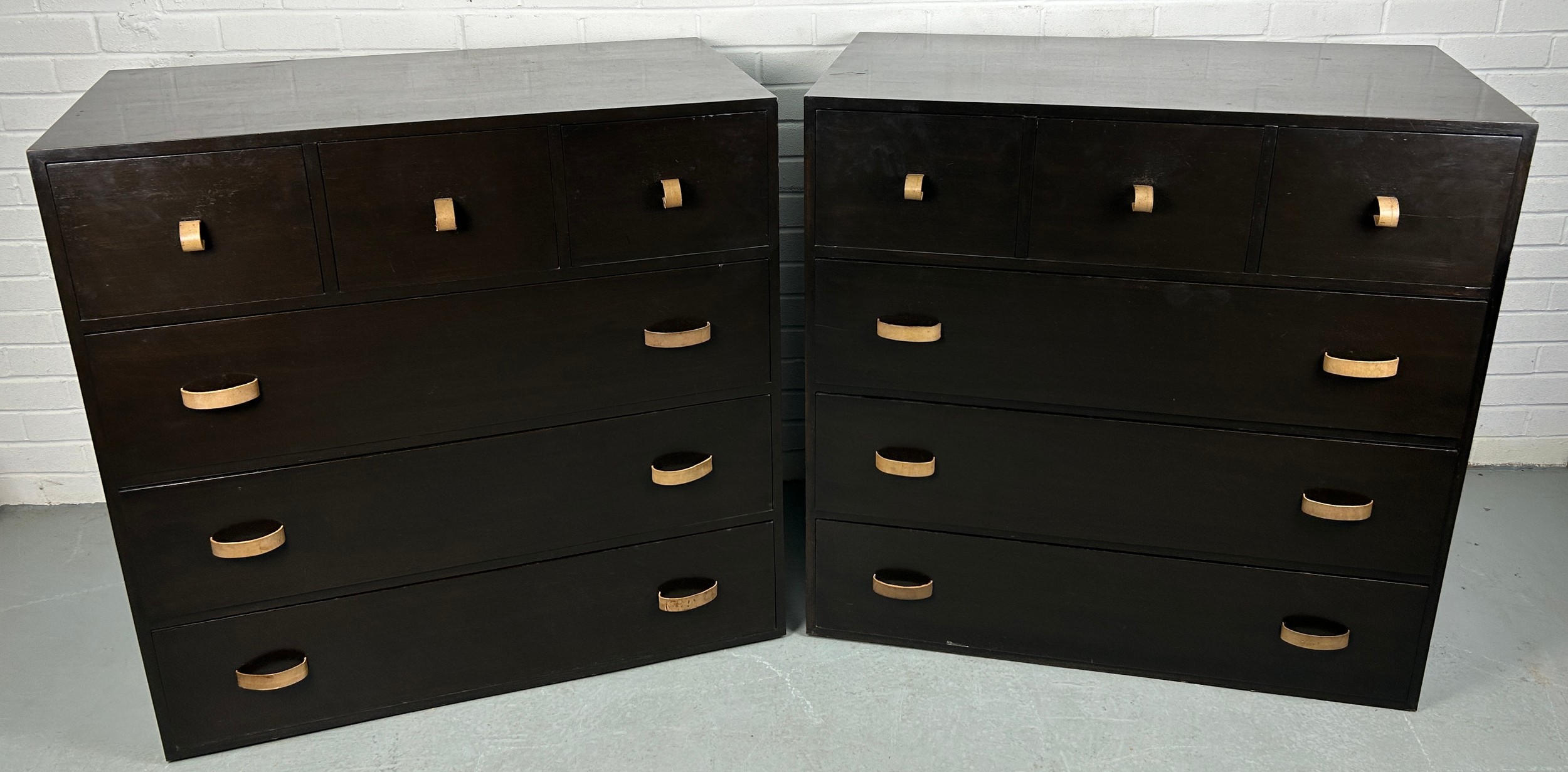 A PAIR OF HARVEY NICHOLS EBONISED CHEST OF DRAWERS, 102cm x 99cm x 55cm each