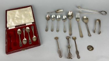 A COLLECTION OF SILVER TEA SPOONS AND OTHER CUTLERY, Mostly Continental 800. Total weight: 248gms