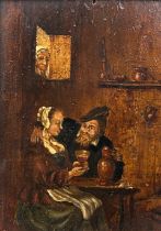 AFTER TENIERS: A 19TH CENTURY DUTCH SCHOOL OIL ON PANEL DEPICTING A TAVERN SCENE, Mounted in a