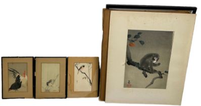 AFTER OHARA KOSON: JAPANESE WATERCOLOURS OR PRINTS (4), Some depicting cockerels and monkeys,