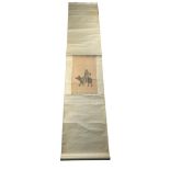 A CHINESE SCROLL PAINTED WITH A MAN RIDING A MULE, 228cm L x 46cm W