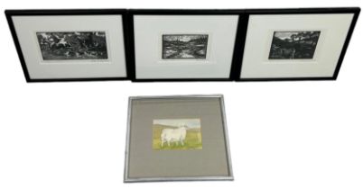 A SET OF THREE WOODCUTS AND A WATERCOLOUR BY S. ARCHER (4), The woodcuts signed indistinctly '