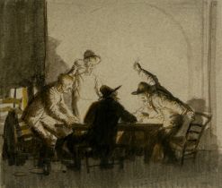 ROBERT SARGENT AUSTIN RA (1895-1973) 'CARD PLAYERS, SPAIN' Pencil and watercolour, signed by the