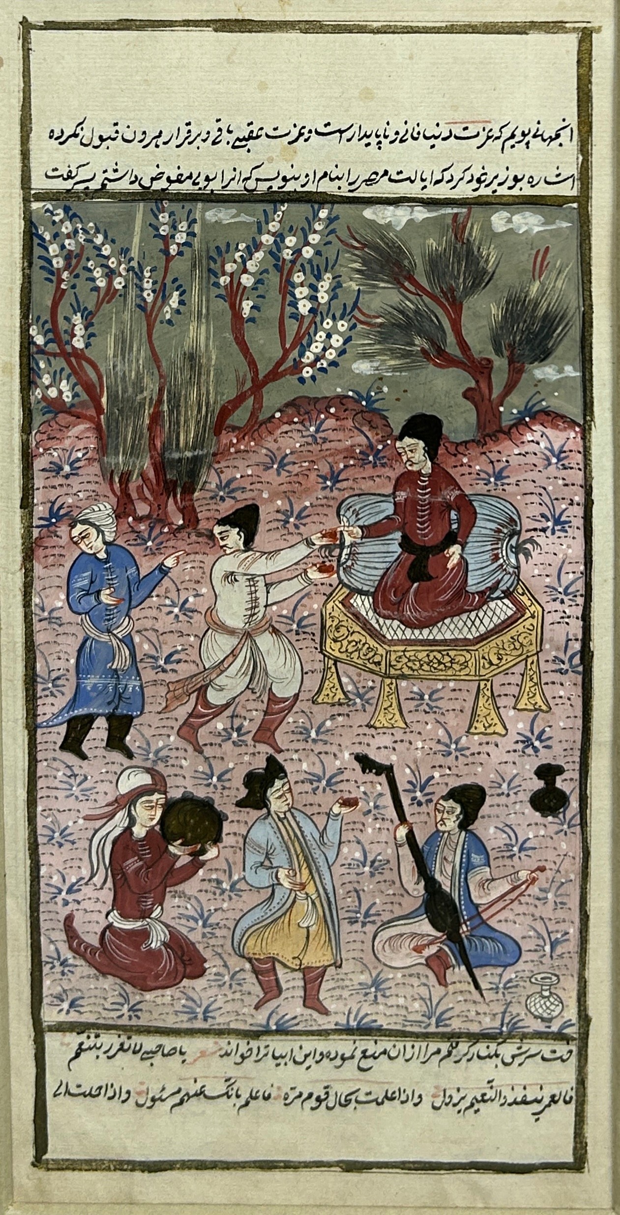 AN EARLY 20TH CENTURY INDIAN ALBUM PAGE DEPICTING FIGURES DANCING, The page 27cm x 13cm Mounted in a