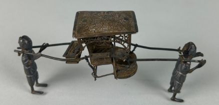 A SMALL CHINESE SILVER CARRIAGE AND CARRIERS, Weight: 27gms