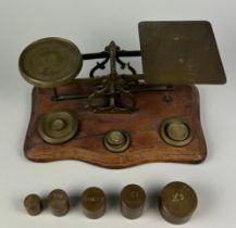 A SET OF ANTIQUE SCALES AND OLD BANK WEIGHTS