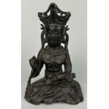 A LATE MING DYNASTY 17TH CENTURY BRONZE FIGURE OF A SEATED GUANYIN, 16cm x 10cm