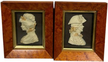 A PAIR OF WAX RELIEF FIGURES BY LESLIE RAY LONDON, Mounted in frames and glazed. Frames 16cm x 13.