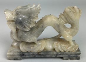 A CHINESE HARDSTONE FIGURE OF A DRAGON, 13cm x 10cm