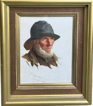 JAMES HAYLLAR (1829-1920) OIL PAINTING ON PAPER OF A FISHERMAN 23cm x 17cm Mounted in a frame and