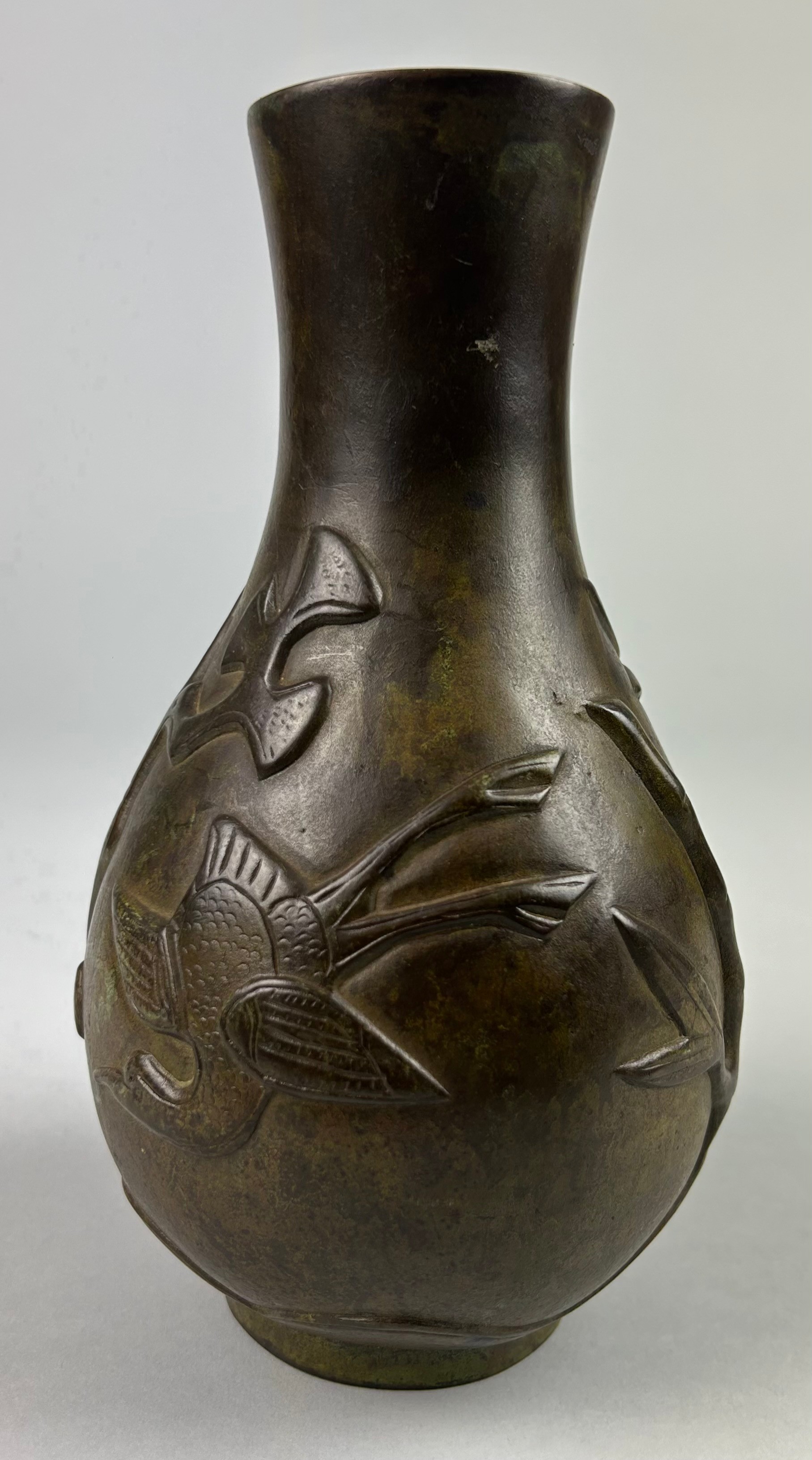 A CHINESE BRONZE VASE DECORATED WITH DEER AND BAMBOO, Ming dynasty marks, but not of the period. - Image 2 of 4