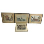 DANISH SCHOOL: A COLLECTION OF FOUR WATERCOLOURS ON PAPER DEPICTING STREET SCENES, Each signed