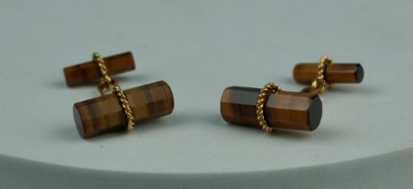 1970s FRENCH 18CT GOLD & TIGER EYE CUFFLINKS Weight: 8.6gms