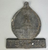 A CAST IRON HEAVY FIRE MARK, Numbered 754398 18cm x 15cm