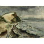 A SWEDISH SCHOOL WATERCOLOUR ON PAPER PAINTING OF A CLIFFSIDE, Signed indistinctly and dated 1967