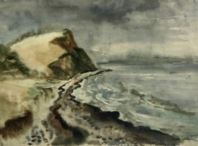 A SWEDISH SCHOOL WATERCOLOUR ON PAPER PAINTING OF A CLIFFSIDE, Signed indistinctly and dated 1967