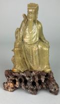 A CHINESE JADE COLOURED FIGURE OF A MAN, 20cm x 12cm