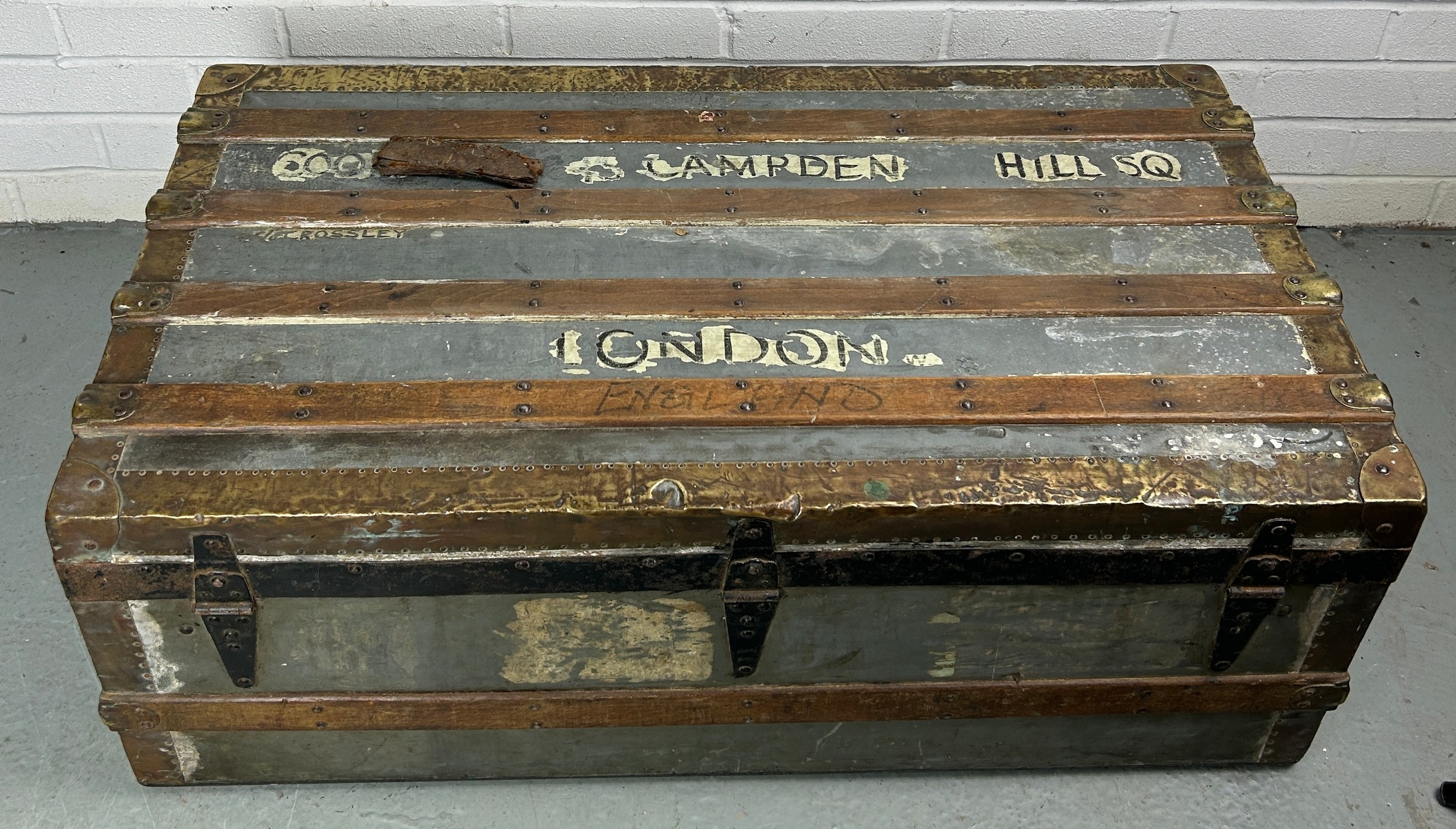 A LARGE ZINC AND BRASS BOUND EXPLORERS TRUNK, 92cm x 52cm x 33cm Late 19th or early 20th Century, - Image 7 of 7