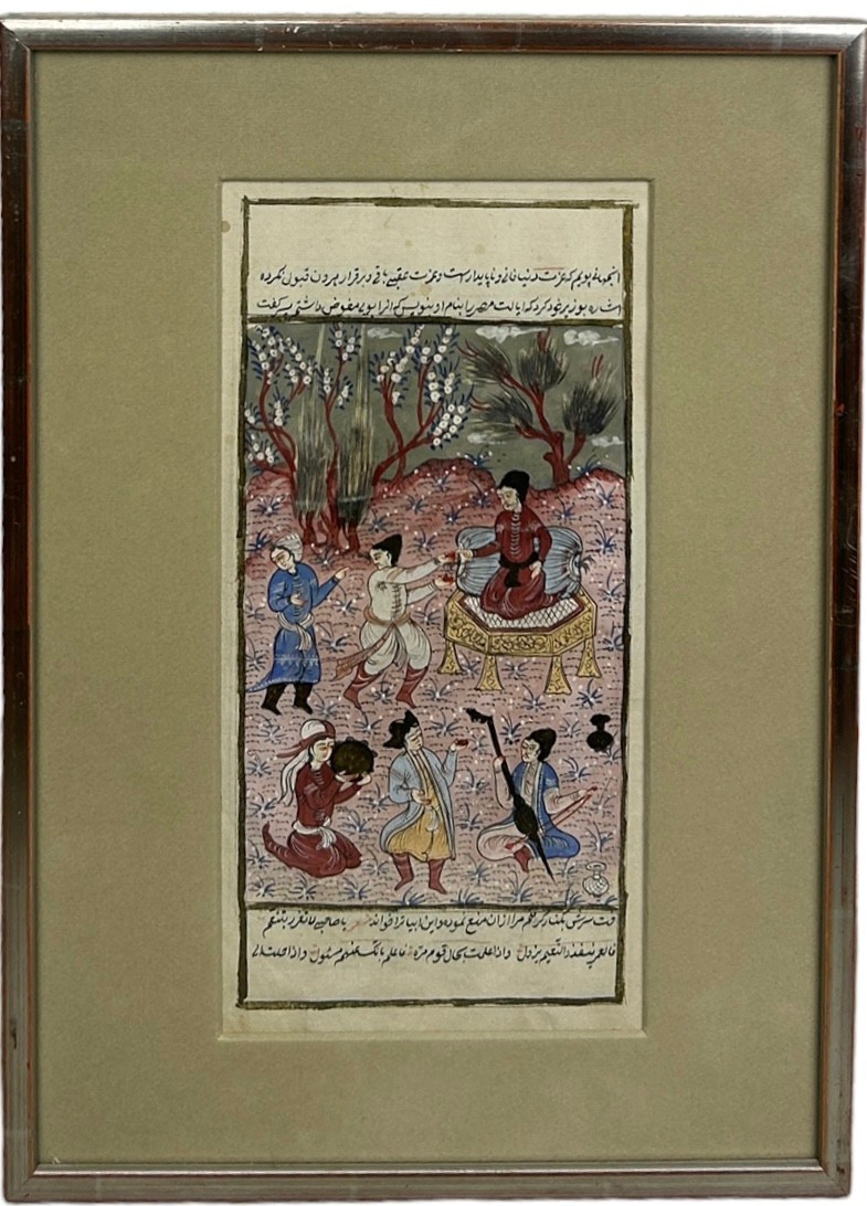 AN EARLY 20TH CENTURY INDIAN ALBUM PAGE DEPICTING FIGURES DANCING, The page 27cm x 13cm Mounted in a - Image 2 of 4