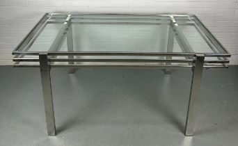 AN ANDREW MARTIN CHROME AND GLASS DINING TABLE, 159cm x 89cm x 74cm