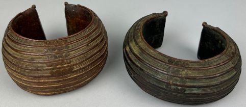 TWO AFRICAN TRIBAL COPPER CURRENCY BANGLES POSSIBLE BOULE, Total weight: 1295gms Largest 12cm x 11cm
