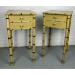 A PAIR OF FAUX BAMBOO PAINTED BESIDE TABLES WITH TWO DRAWERS (2) 75cm x 37cm x 37cm each.