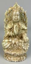 A CHINESE HARDSTONE FIGURE OF A SEATED GUANYIN, 18cm x 8cm