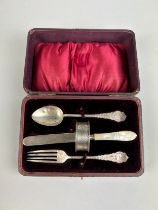 A SILVER MOTHER OF PEARL CHRISTENING SET