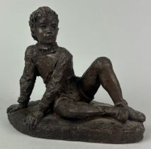 KARIN JONZEN (BRITISH 1914-1998), YOUNG BOY SEATED, A BRONZE RESIN FIGURE Signed 'KJ' to base 16cm