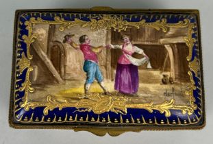 A 19TH CENTURY SEVRES PORCELAIN TRINKET BOX, 9cm x 5.5cm x 3.5cm With central painted panel to lid