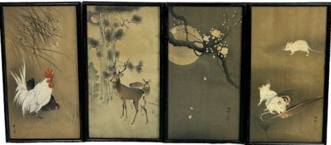 ATTRIBUTED TO OHARA KOSON (1877-1945) A COLLECTION OF FOUR JAPANESE PRINTS DEPICTING DEER,