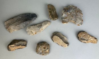 A COLLECTION OF EIGHT NEOLITHIC FLINT TOOLS BELGIUM SPIENNES BELGIUM (8), All with ink labels.