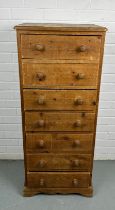 A PINE BANK OF DRAWERS, 118cm x 49cm x 37cm Seven drawers in total.