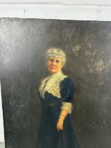 A 19TH CENTURY OIL PAINTING ON PANEL DEPICTING A LADY, 74cm x 45cm