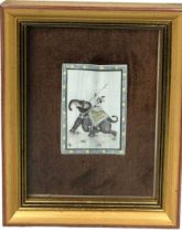 A 20TH CENTURY INDIAN ALBUM PAGE DEPICTING A FIGURE HOLDING A SPEAR AND RIDING AN ELEPHANT, 10cm x