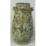 A CHINESE ARCHAIC STYLE BRONZE VERDIGRIS ARROW VASE