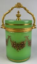 AN ITALIAN MURANO GLASS ICE BUCKET WITH GILT BRASS MOUNTS AND HANDLES, Retailed by 'Cenedese'.