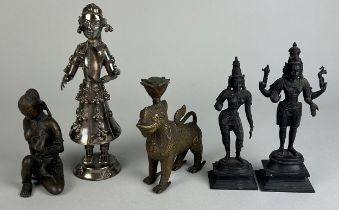 A GROUP OF INDIAN METAL STATUETTES (5) One white metal, 21cm H