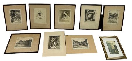 A COLLECTION OF EARLY 20TH CENTURY ETCHINGS SIGNED 'F.H.S' AND ANOTHER UNRELATED (8) Mostly