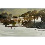 HAL YATES ‘SKIING IN THE BOLLIN VALLEY’ WATERCOLOUR PAINTING ON PAPER, Signed and dated 1974.