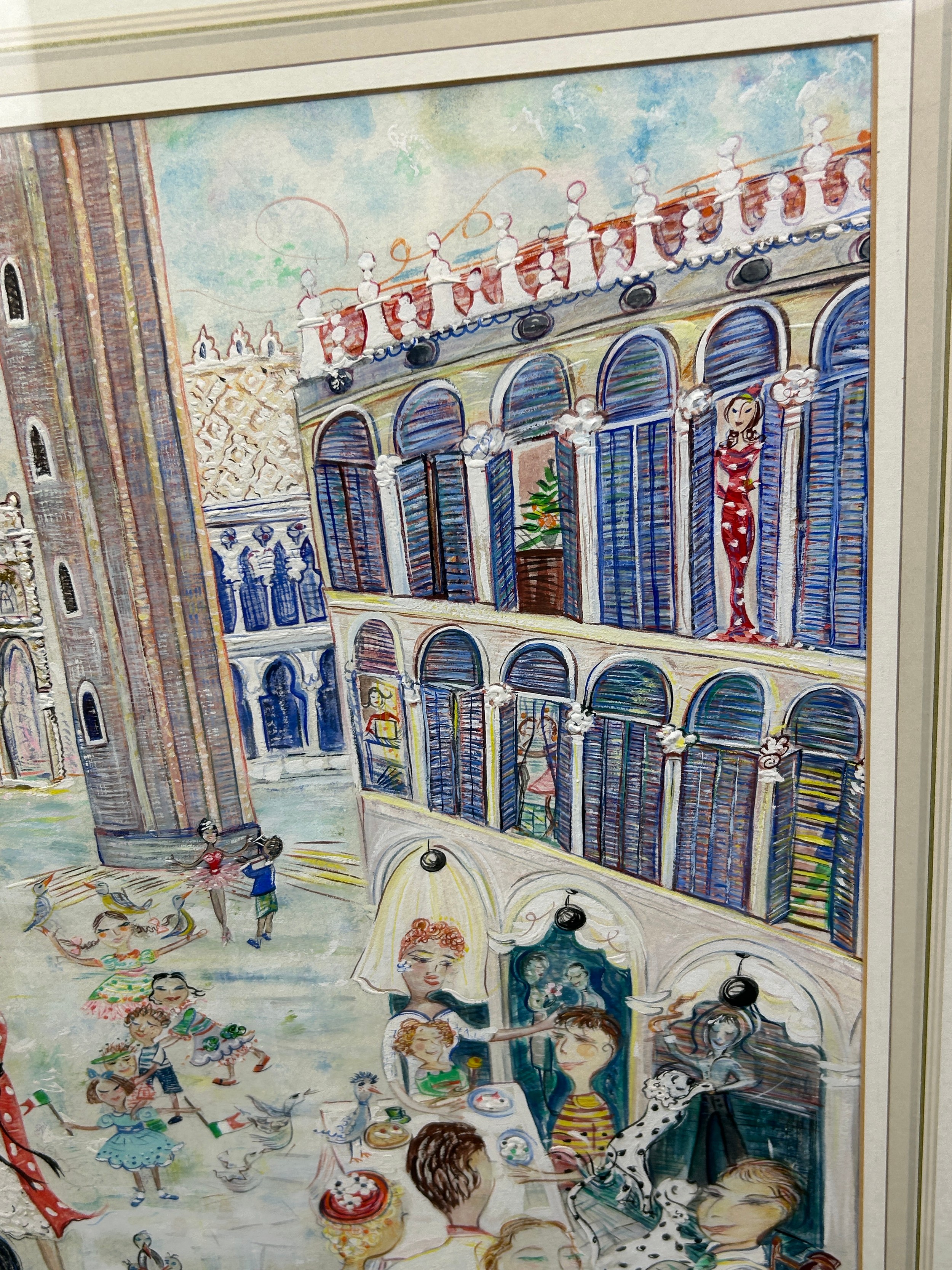 A LARGE WATERCOLOUR PAINTING ON PAPER OF MUSICIANS IN A SQUARE PROBABLY FLORENCE OR VENICE, ITALY - Image 6 of 7