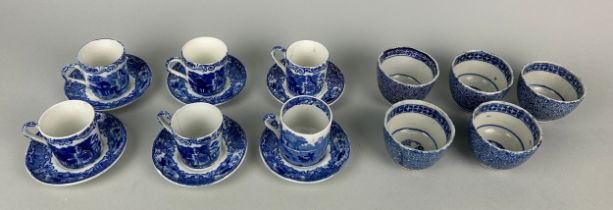 A SET OF SIX BLUE AND WHITE COPELAND 'SPODES ITALIAN' COFFEE CUPS AND SIX SAUCERS ALONG WITH FIVE