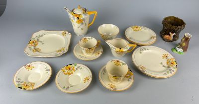 A CROWN DUCAL PART TEA SERVICE, To include two cups, tea pot, creamer, four saucers, three small